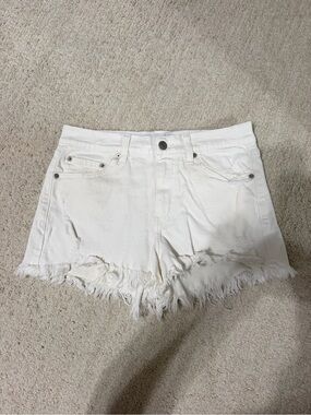 Daze White Frayed Hem Women's Denim Shorts